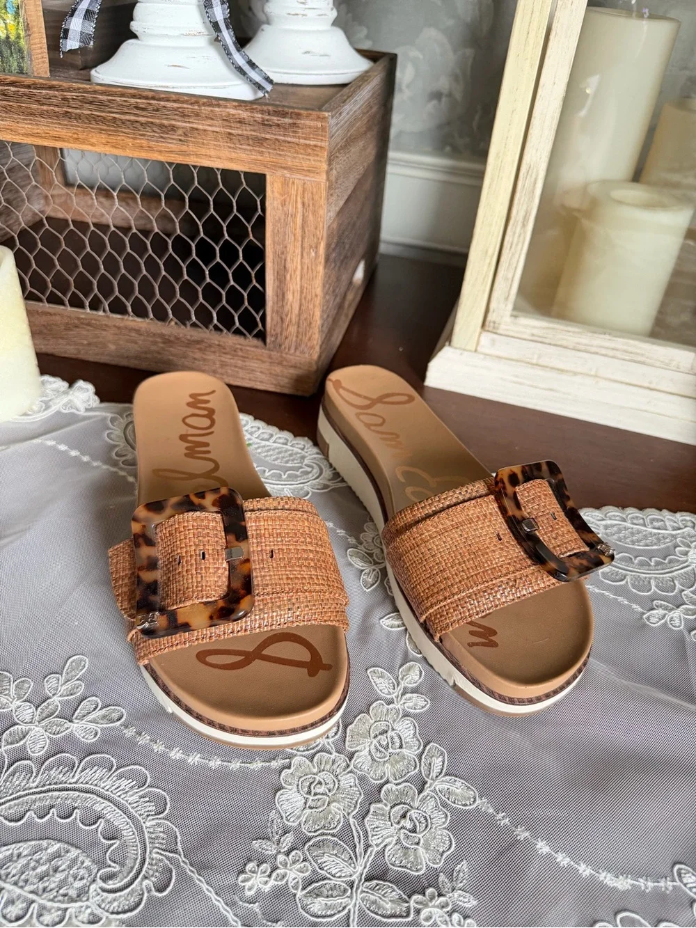 Sam Edelman Ariane Cuoio Platform Slide Sandals Shoes Sz 6